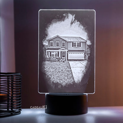 Personalisierte Haus-Fotolampe mit graviertem Wohnhaus