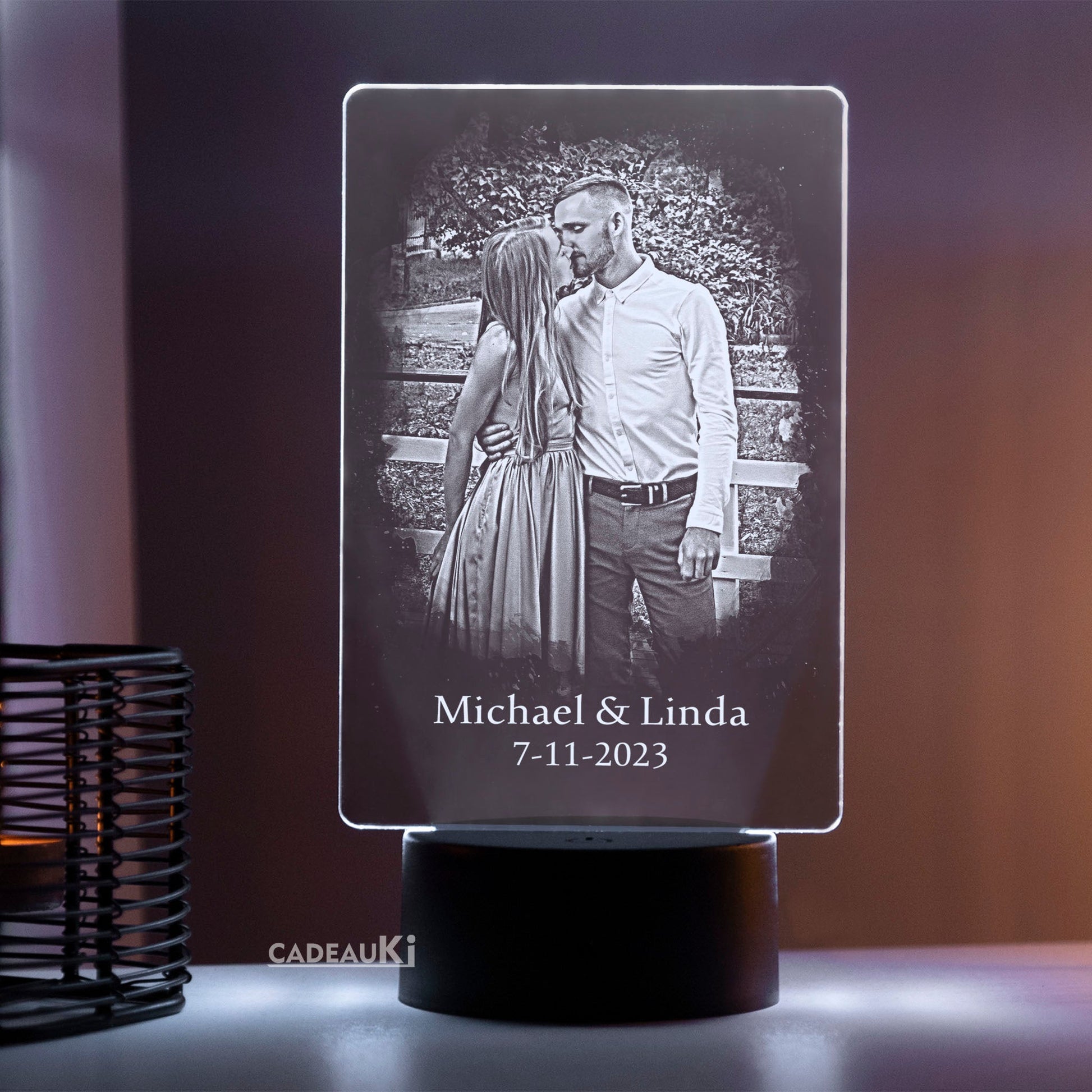 Personalisierte Nachtlampe mit Foto und Datum aus Acryl mit LED-Beleuchtung