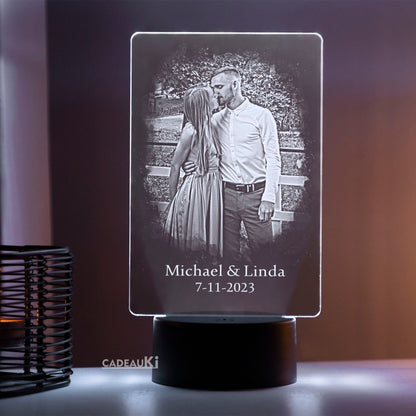 Personalisierte Nachtlampe mit Foto und Datum aus Acryl mit LED-Beleuchtung