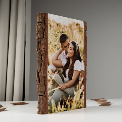 Foto auf Holz mit Rindekante, hochwertiger UV-beständiger Fotodruck auf massivem Holz, personalisiertes Naturbild
