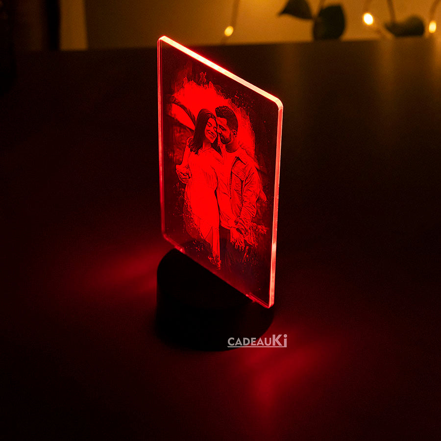 Gravierte LED Lampe mit Foto für Jahrestag