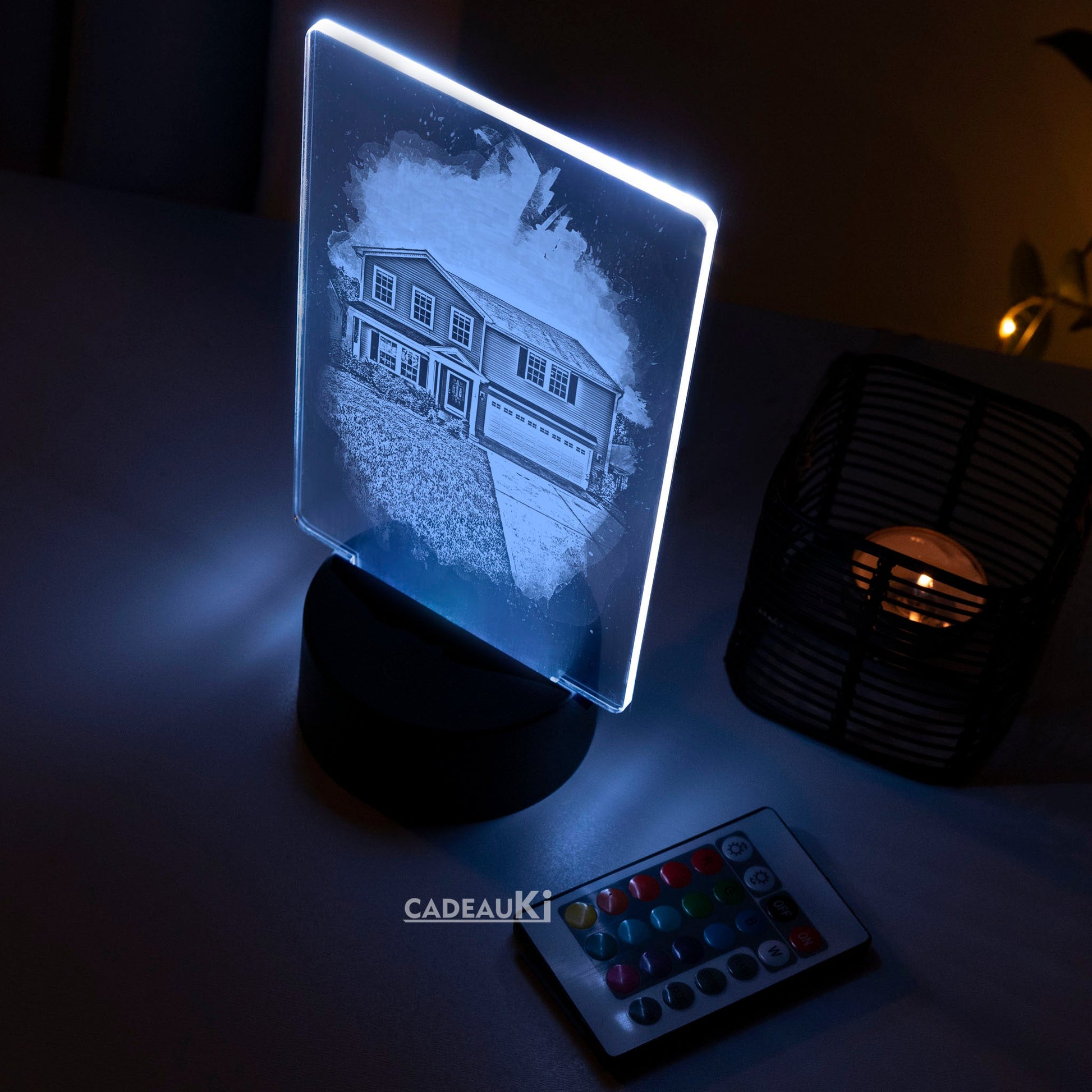 Hausfoto-Lampe mit Farbwechsel und Acrylplatte