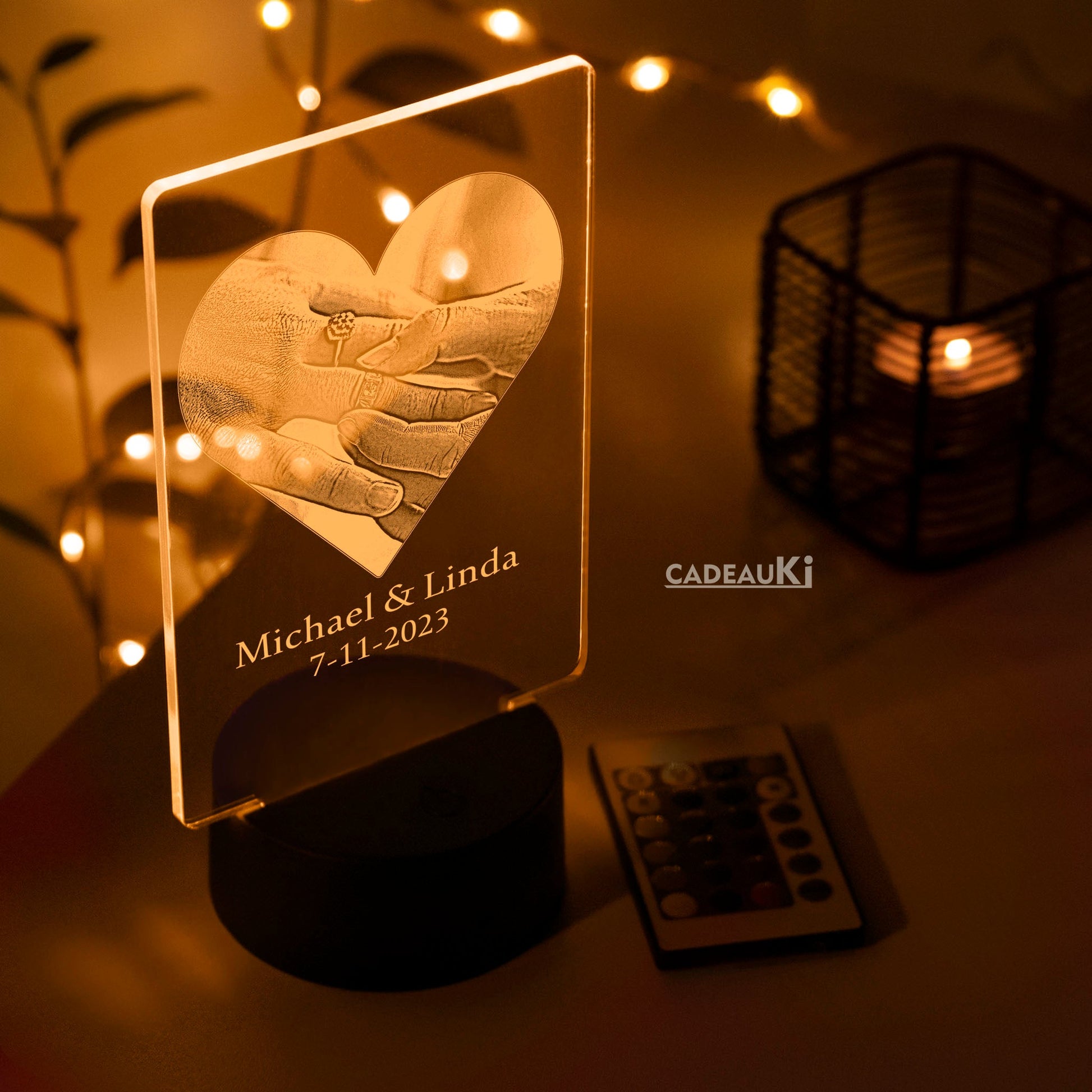 Herz-LED-Lampe mit Foto bei Nachtbeleuchtung