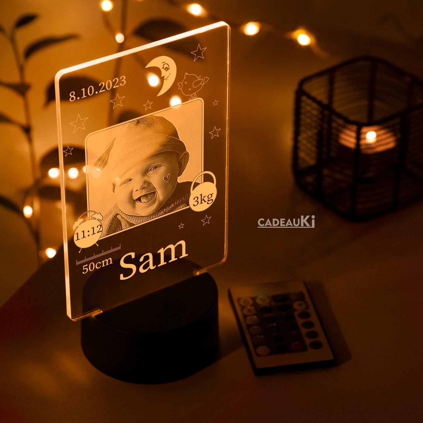 Maße der personalisierten Baby-LED-Fotolampe