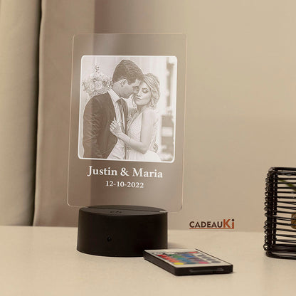 Personalisierte Fotolampe mit Fernbedienung und graviertem Hochzeitsfoto