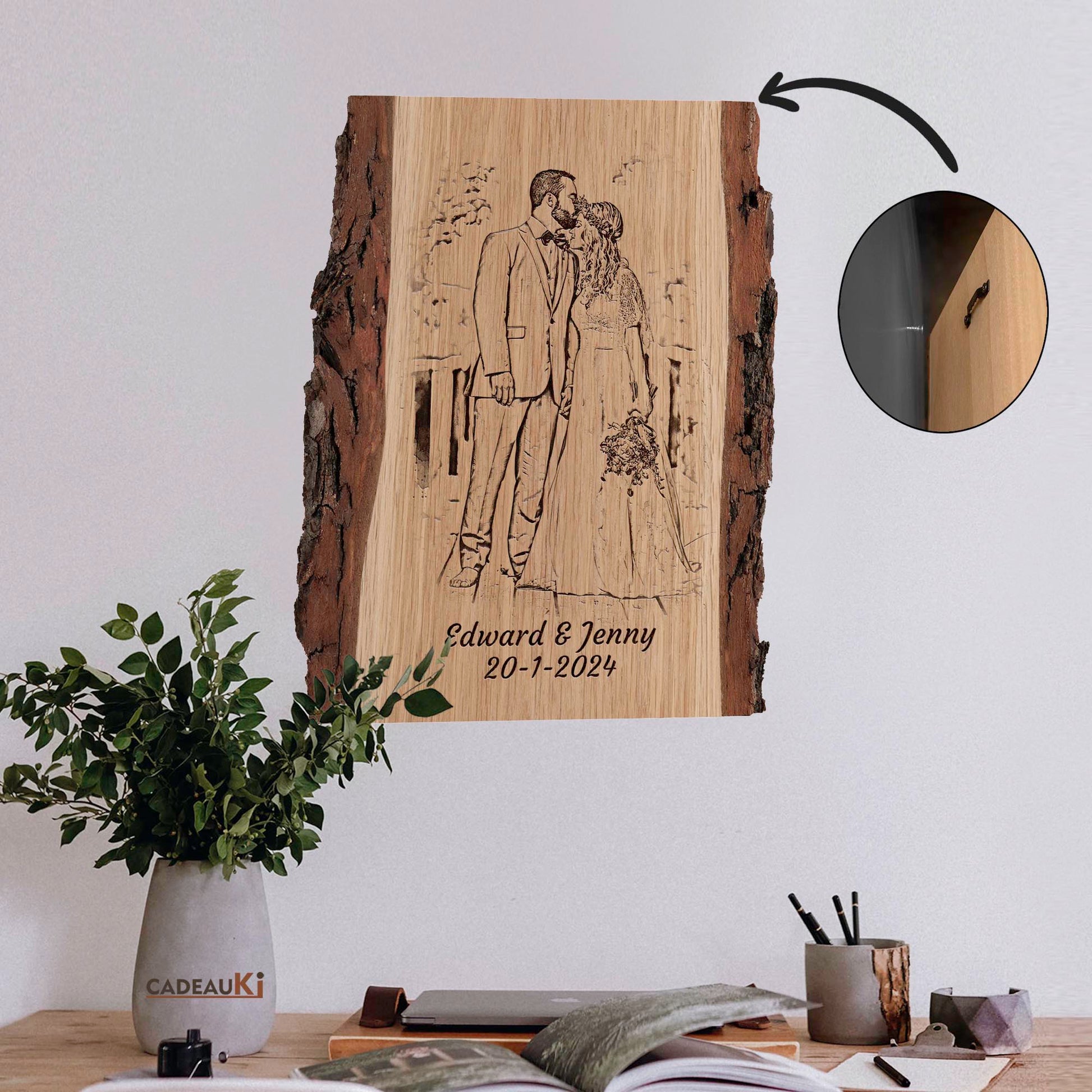 Personalisierte Holzplatte mit Foto graviert