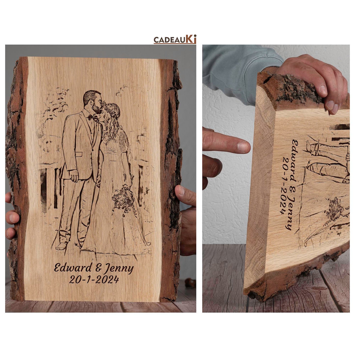 Foto auf Holz mit Rinde – Cadeauki Pyrografie